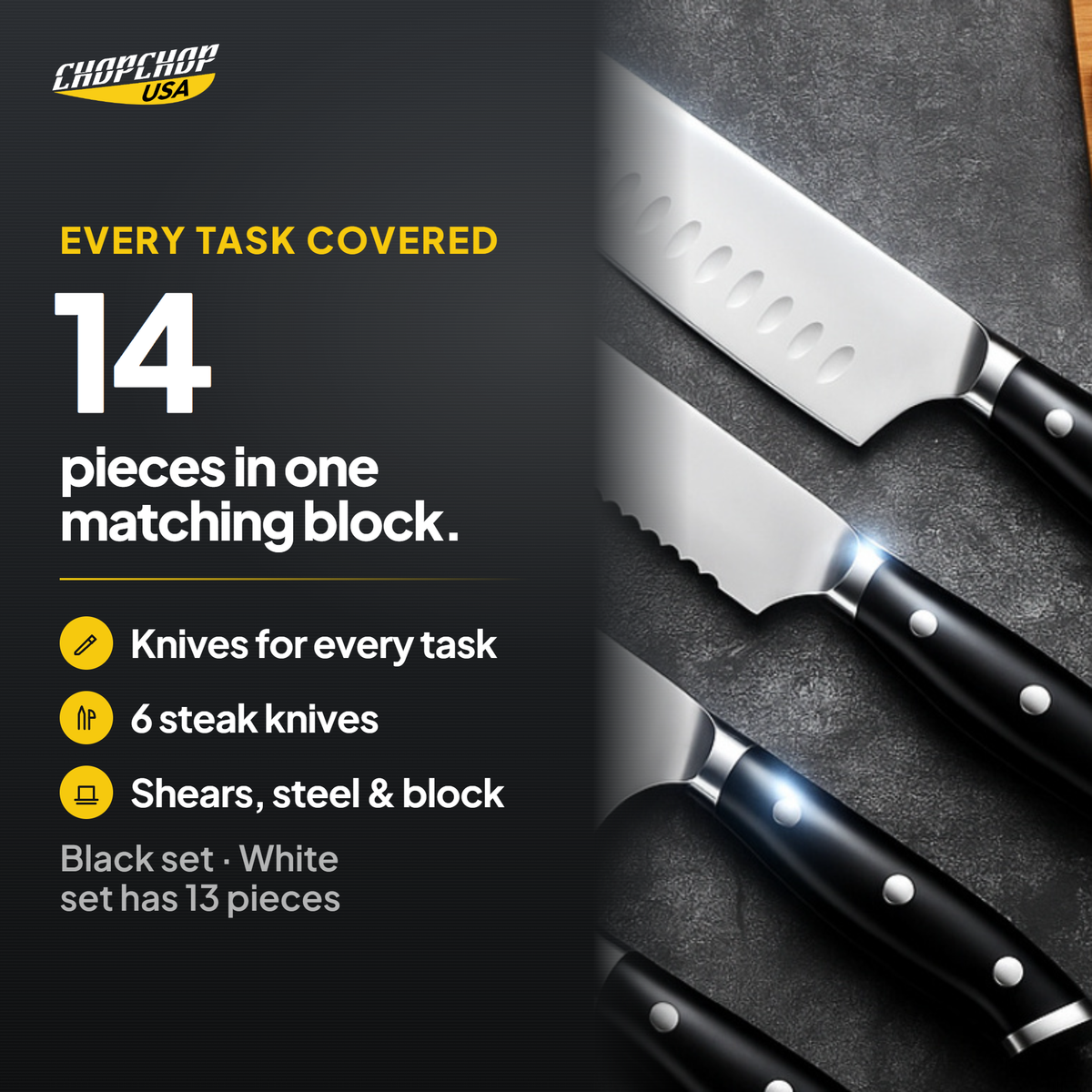 14 pieces in one matching block – ChopChop stainless steel knife block set