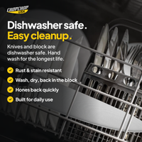 Dishwasher safe. Easy cleanup – ChopChop stainless steel knife block set