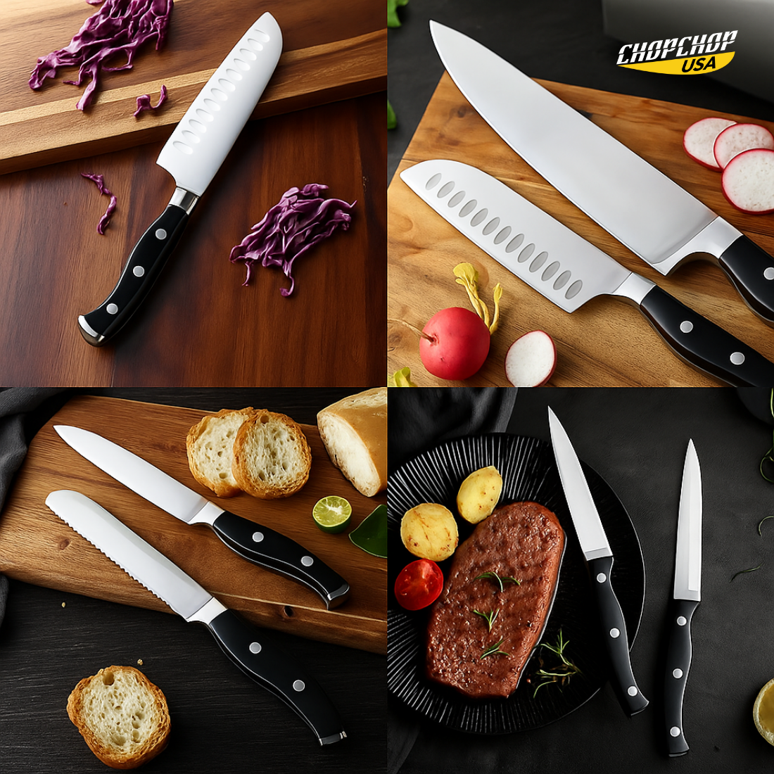 ChopChop USA  Stainless Steel Knife Block Set