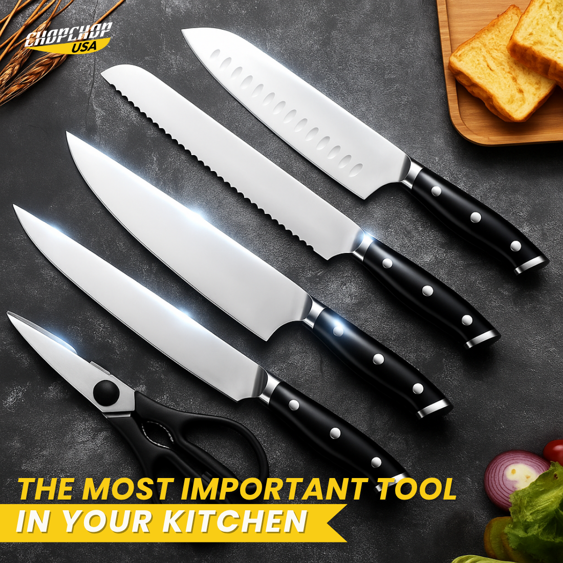 ChopChop USA  Stainless Steel Knife Block Set