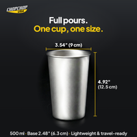 Full pours. One cup, one size – ChopChop titanium beer cup sizes and dimensions