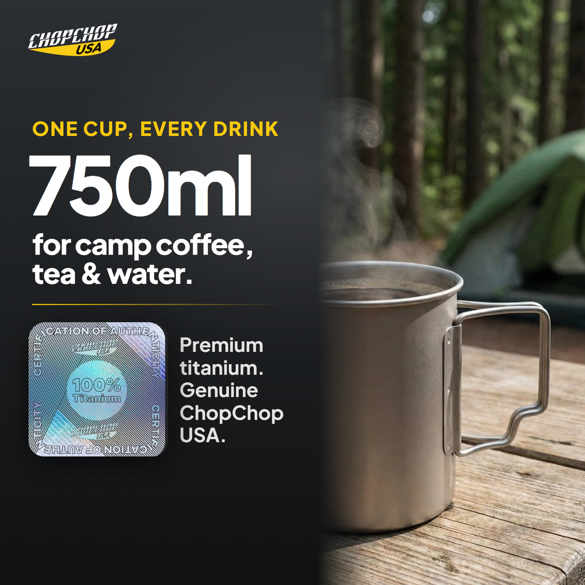750 ml cup for camp coffee, tea and water – ChopChop titanium camping cup