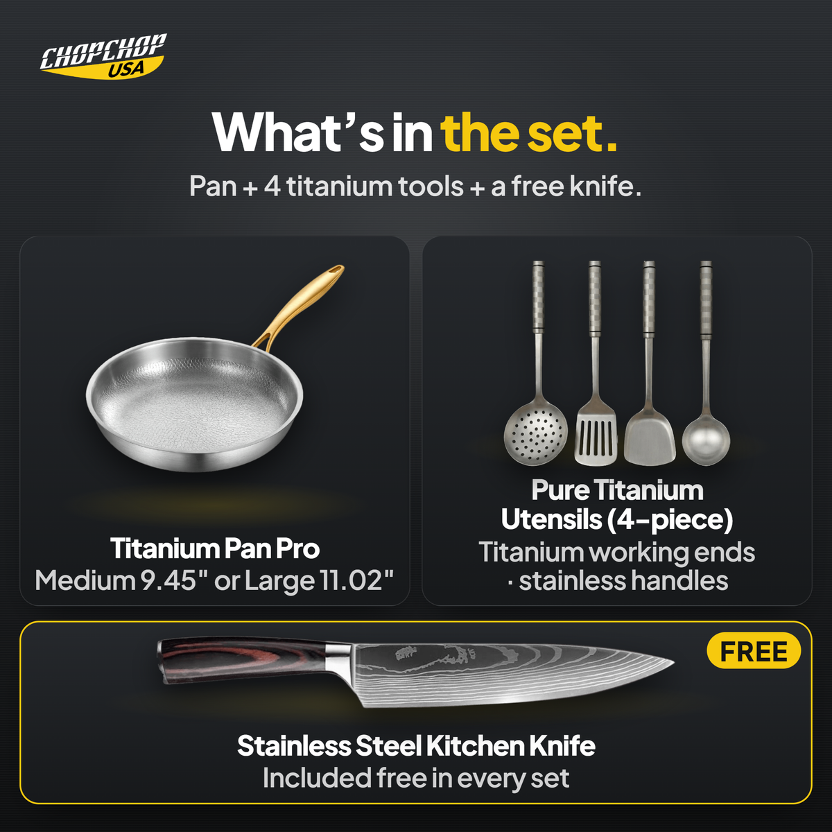 What’s in the set – ChopChop titanium chef cookware set contents