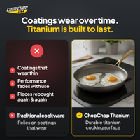 ChopChop titanium cookware set compared with ordinary alternatives: Coatings wear over time. Titanium is built to last