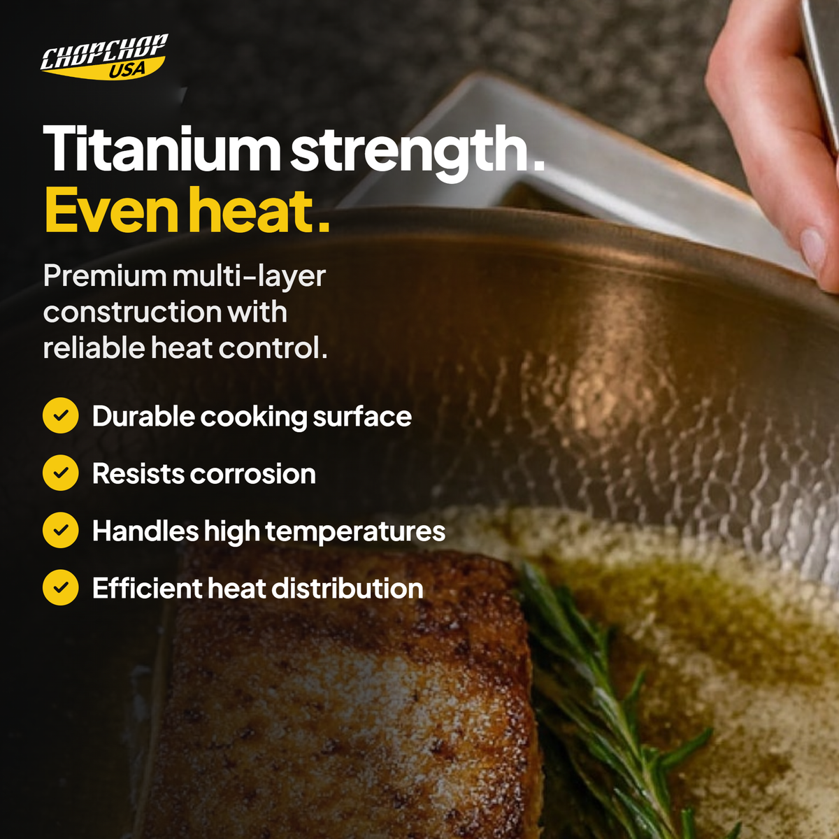 Titanium strength. Even heat – ChopChop titanium cookware set