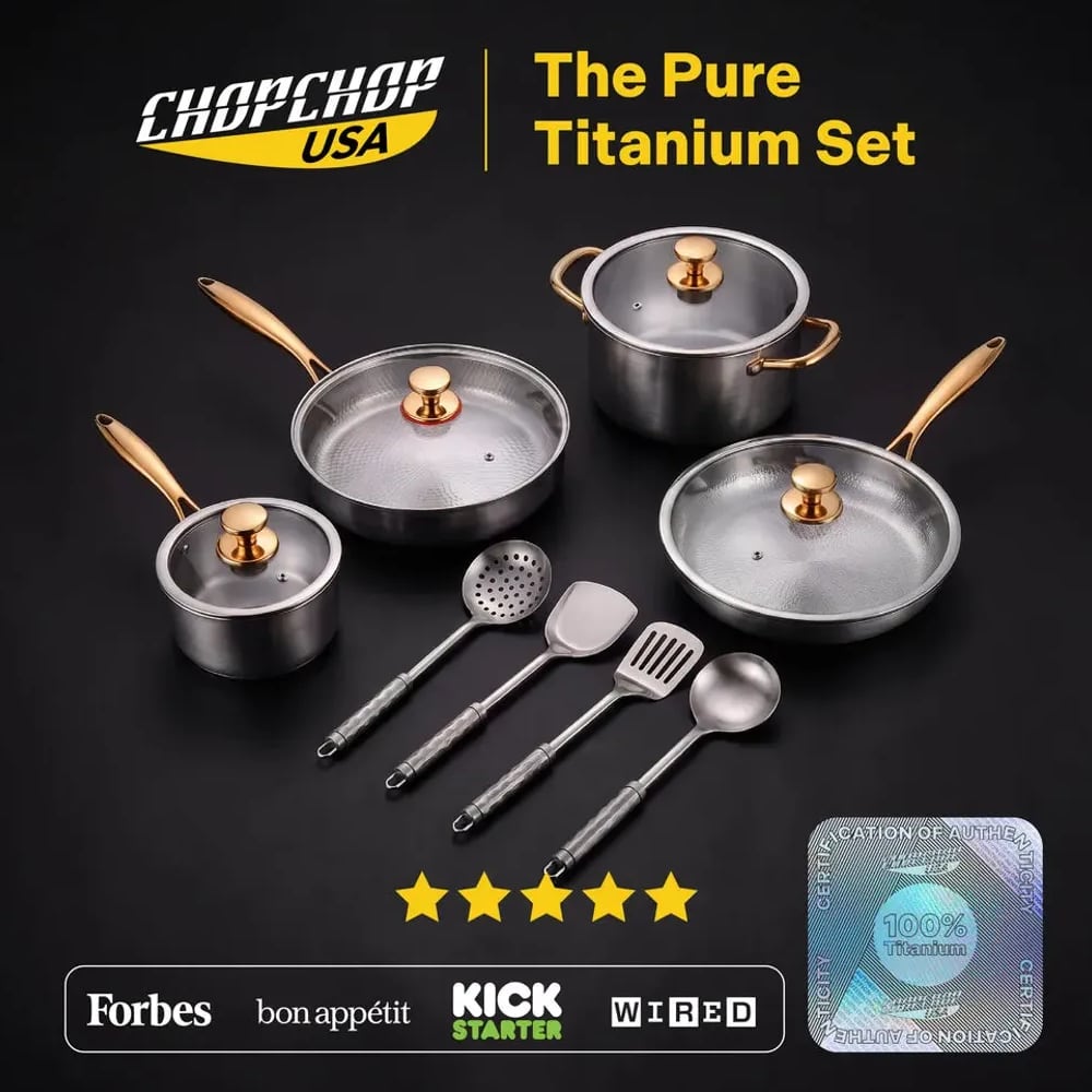 ChopChop USA pure titanium cookware set: pans, pots, lids and utensils