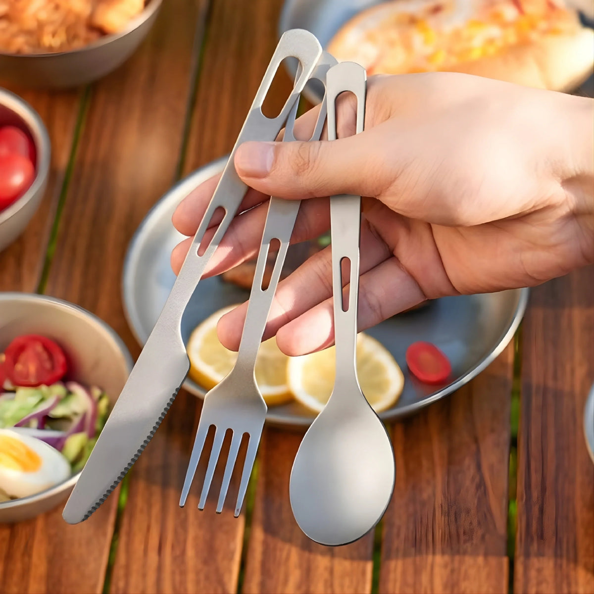 Family meal served with ChopChop USA titanium cutlery