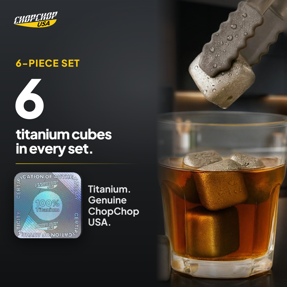 6 titanium cubes in every set – ChopChop titanium ice cubes