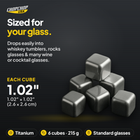 Sized for your glass – ChopChop titanium ice cubes sizes and dimensions