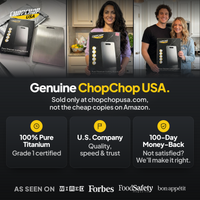 Genuine ChopChop USA titanium cutting board, sold only at chopchopusa.com, with 100-day money-back guarantee