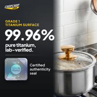 99.96% pure grade 1 titanium surface, lab-verified – ChopChop titanium saucepan