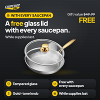 A free glass lid with every saucepan – free gift offer with the ChopChop titanium saucepan