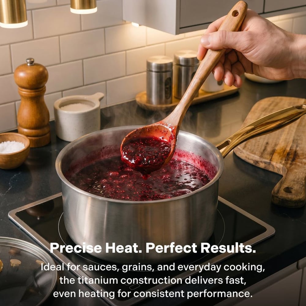 Stirring a berry sauce in the titanium saucepan on the stove