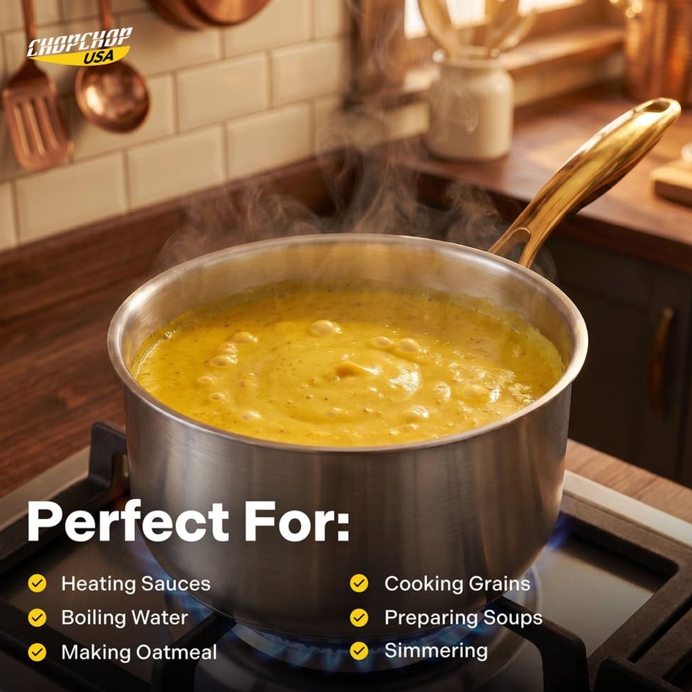 Titanium saucepan for heating sauces, boiling water and making oatmeal