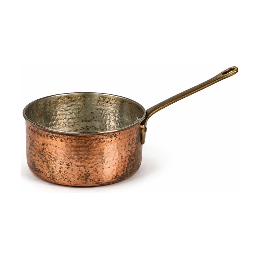 Tarnished copper saucepan