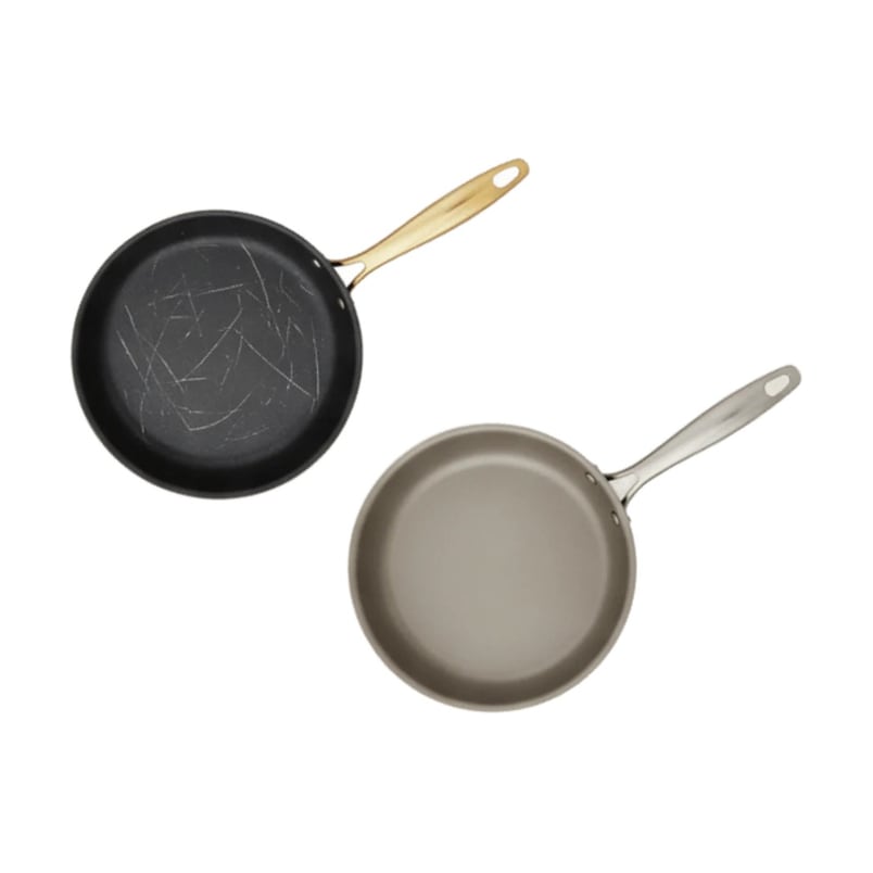 Old nonstick pans compared with the ChopChop USA titanium saucepan