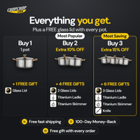 Everything you get with the ChopChop titanium stock pot: Buy 1, 2 or 3 bundles with free gifts