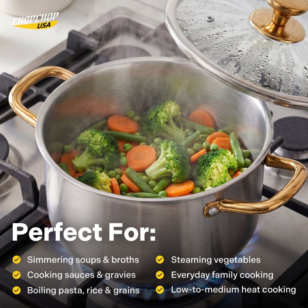 Titanium stock pot steaming vegetables on the stove