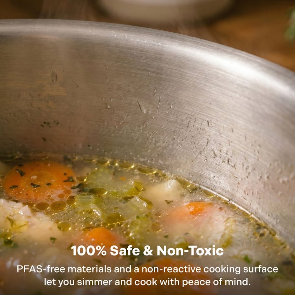Vegetable soup simmering in the titanium stock pot