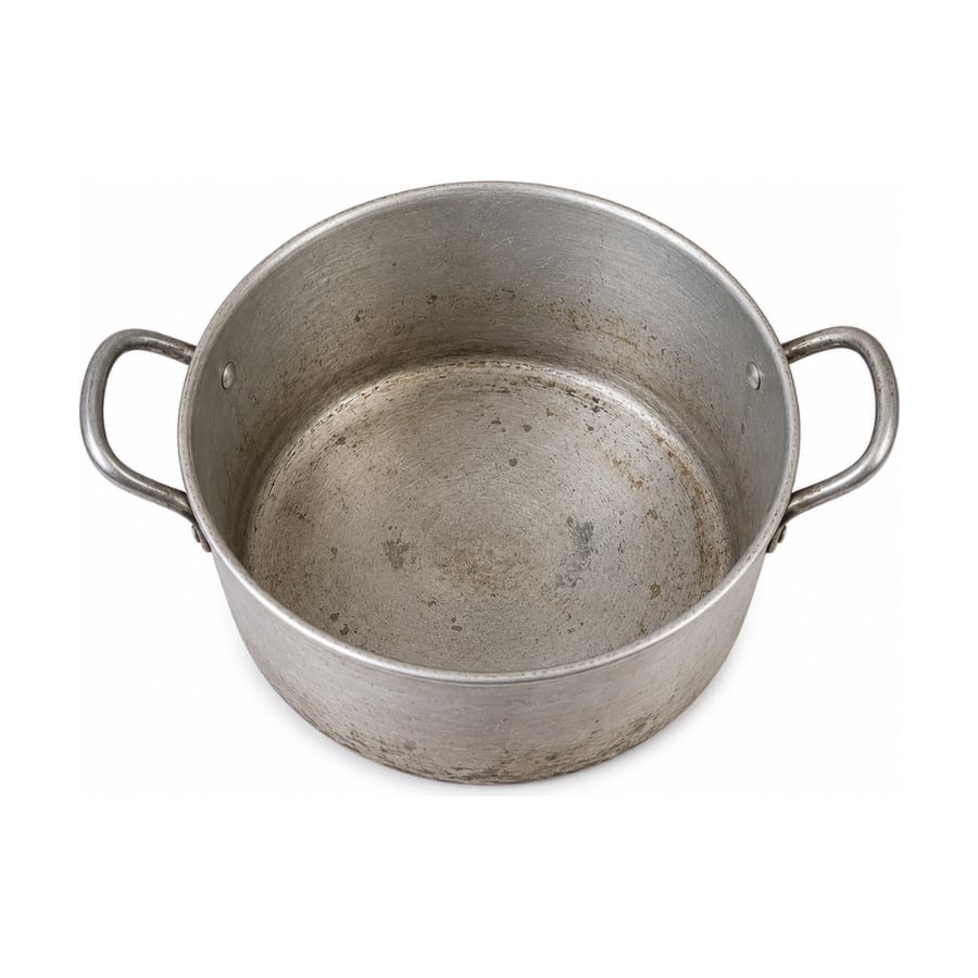 Old dented aluminum stock pot