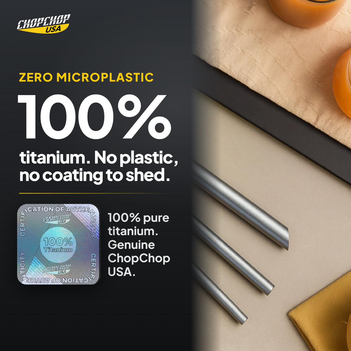 100% titanium, zero microplastic, no coating to shed – ChopChop titanium straws