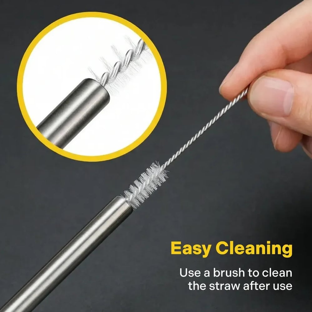 Cleaning a titanium straw with a brush