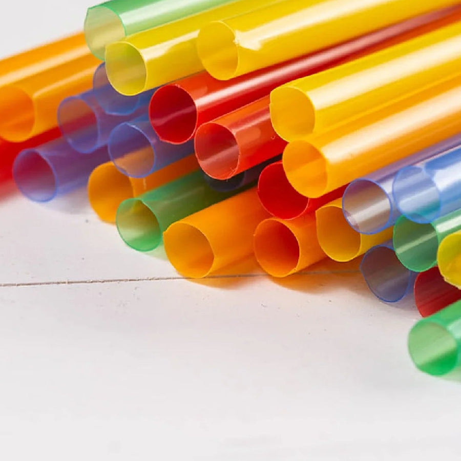 Pile of colorful single-use plastic straws